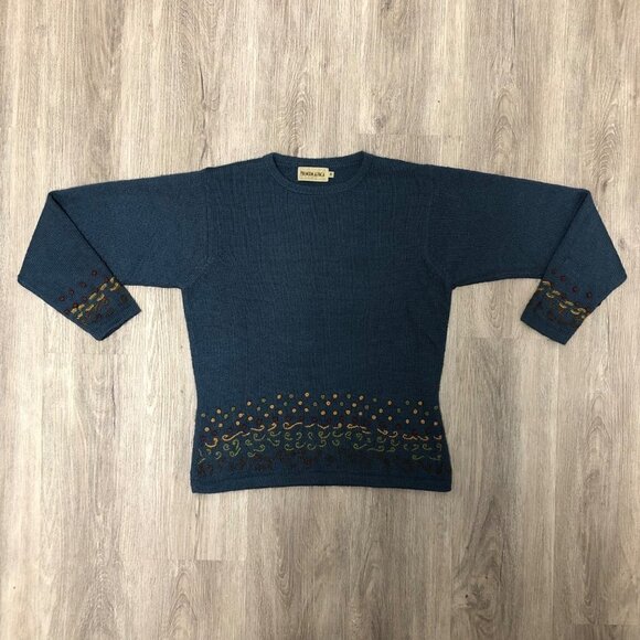 Premium Alpaca Crewneck Sweater Size Small 100% Alpaca Blue Pullover Knit Top - Picture 5 of 11